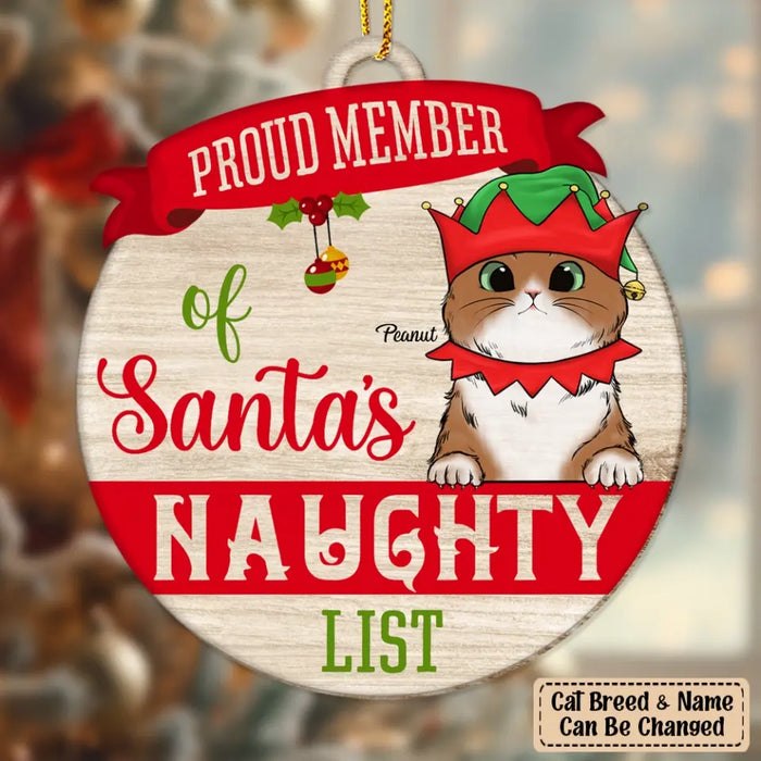 Proud Member Of Santa's Naughty List - Personalized Shaped Wooden Ornament - Christmas Gift For Cat Lovers