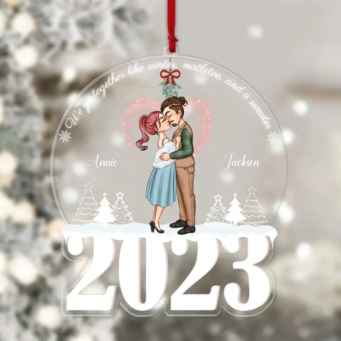 Kiss Me Under The Mistletoe - Personalized Acrylic Ornament- Christmas Gift For Couple