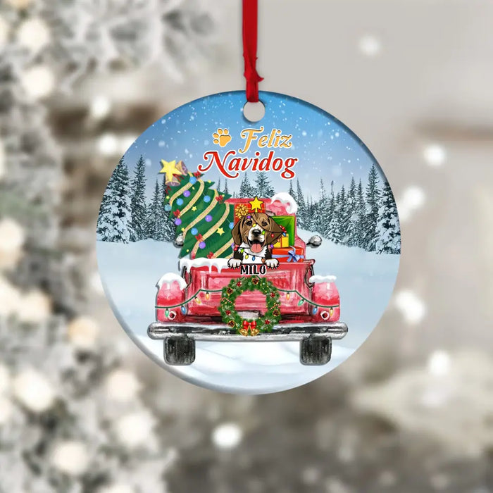 Feliz Navidog - Personalized Round Ceramic Ornament - Christmas Gift For Dog Lovers