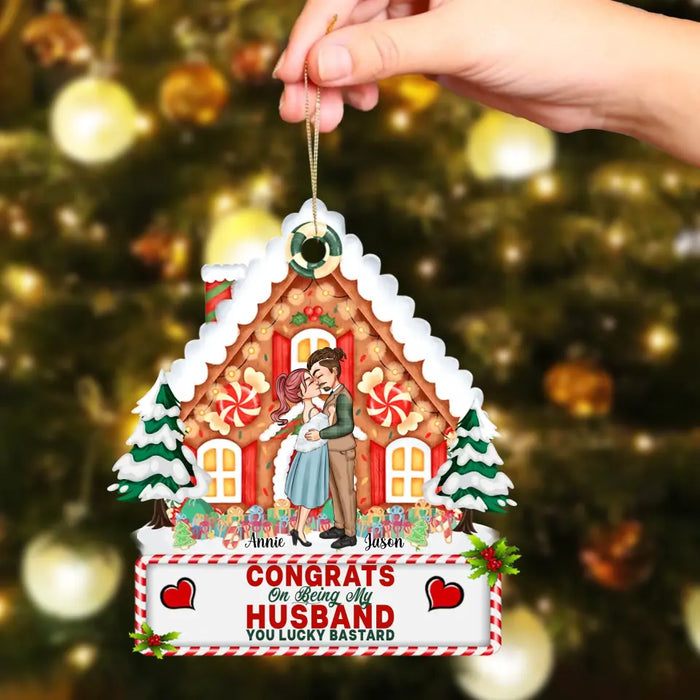 Congrats On Being My Husband, You Lucky Bastard - Personalized Shaped Wood Ornament - Christmas Gift For Couples