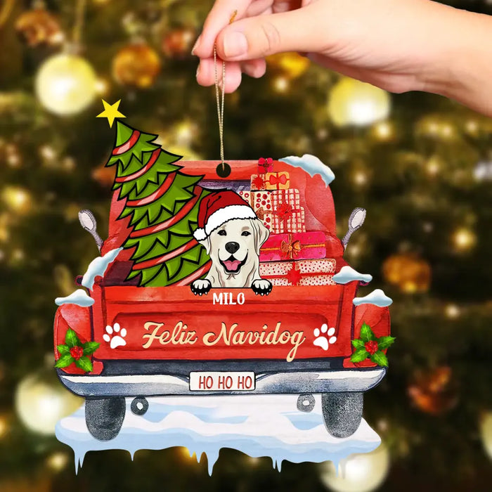 Feliz Navidog - Personalized Shaped Wood Ornament - Christmas Gift For Dog Lovers