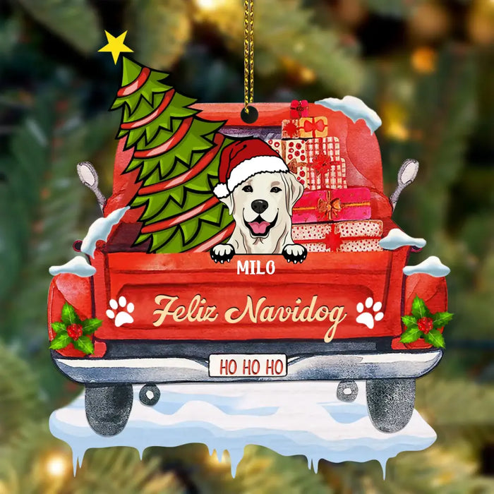 Feliz Navidog - Personalized Shaped Wood Ornament - Christmas Gift For Dog Lovers