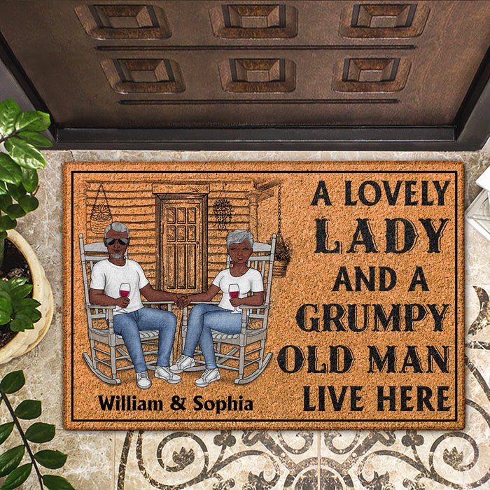 Family Couple A Lovely Lady And A Grumpy Old Man Live Here - Couple Gift - Personalized Custom Doormat