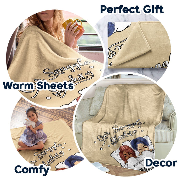 Couple Chibi Our Snuggle Blanket - Gift For Couples, Anniversary, Birthday Gift - Personalized Custom Fleece Blanket
