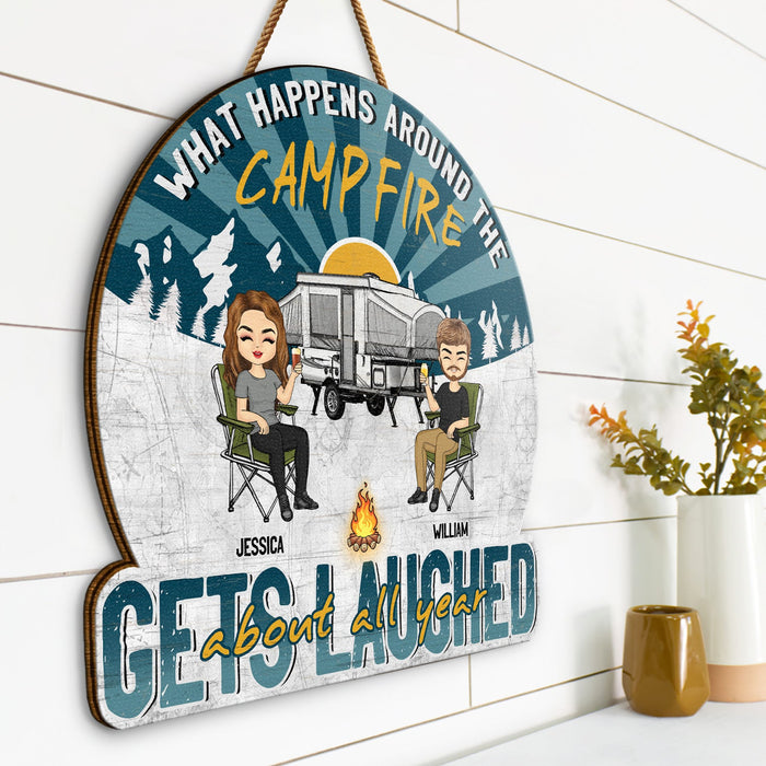 Camping Gets Laughed About All Year - Gift For Bestie - Personalized Custom Shaped Wood Sign