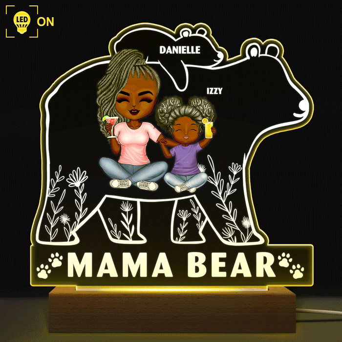 Mama Bear - Birthday, Home Decor, Loving Gift For Mother, Grandma, Grandmother - Personalized Custom 3D Led Light Wooden Base