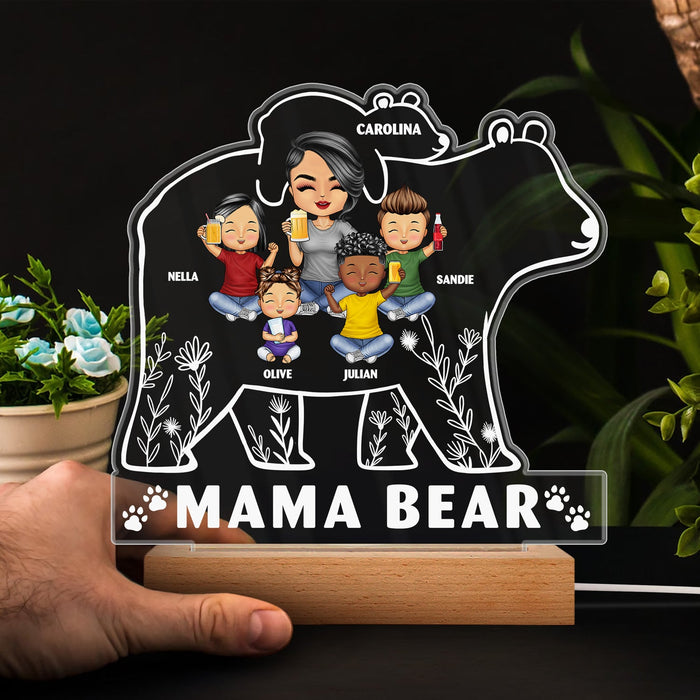 Mama Bear - Birthday, Home Decor, Loving Gift For Mother, Grandma, Grandmother - Personalized Custom 3D Led Light Wooden Base